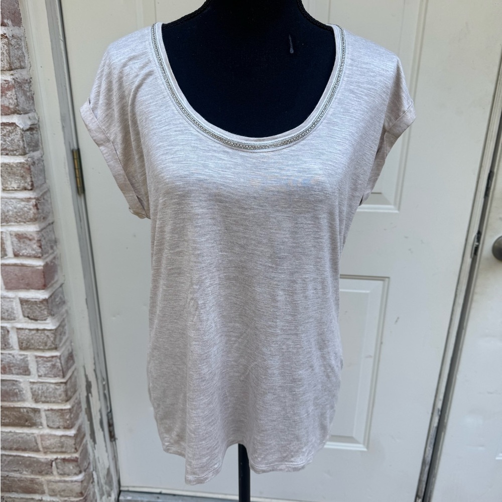 White House Black Market, Embellished Top, Tan, Size M